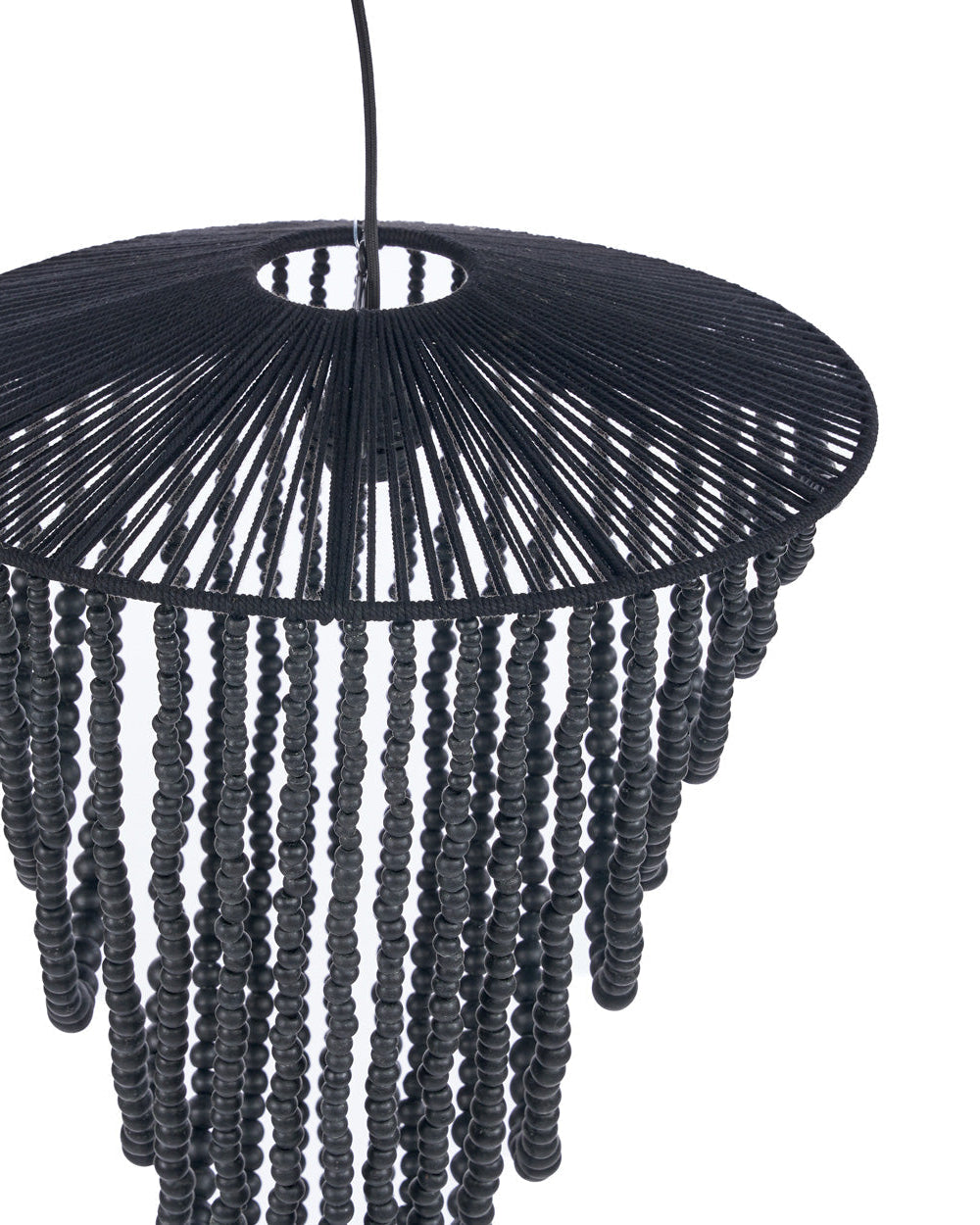 Bead L - Lampadario chandelier con perline di legno - Nero