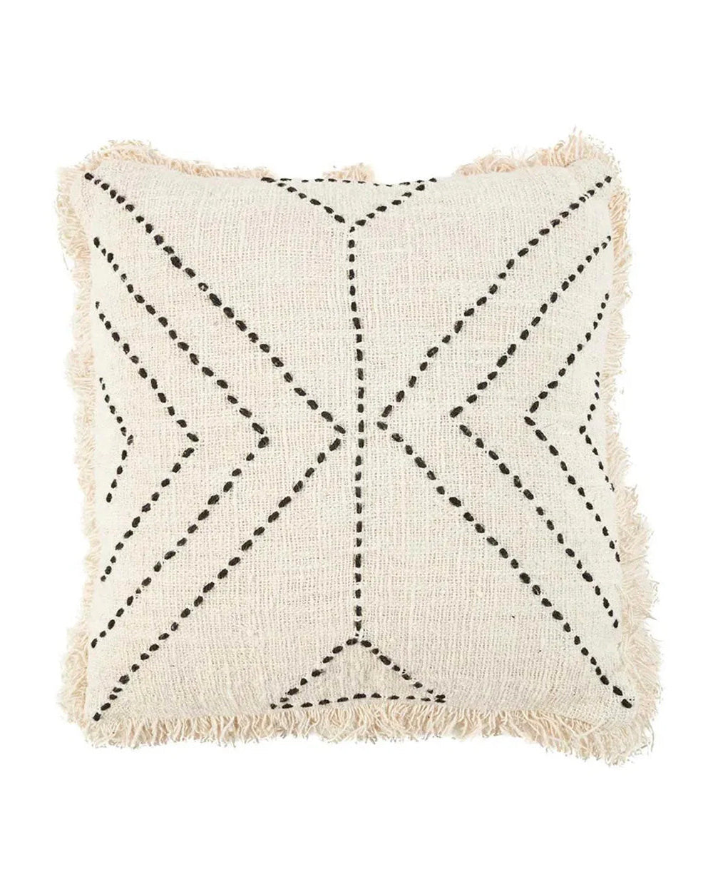 Tribal - Fodera per cuscino in cotone e rafia bianco naturale