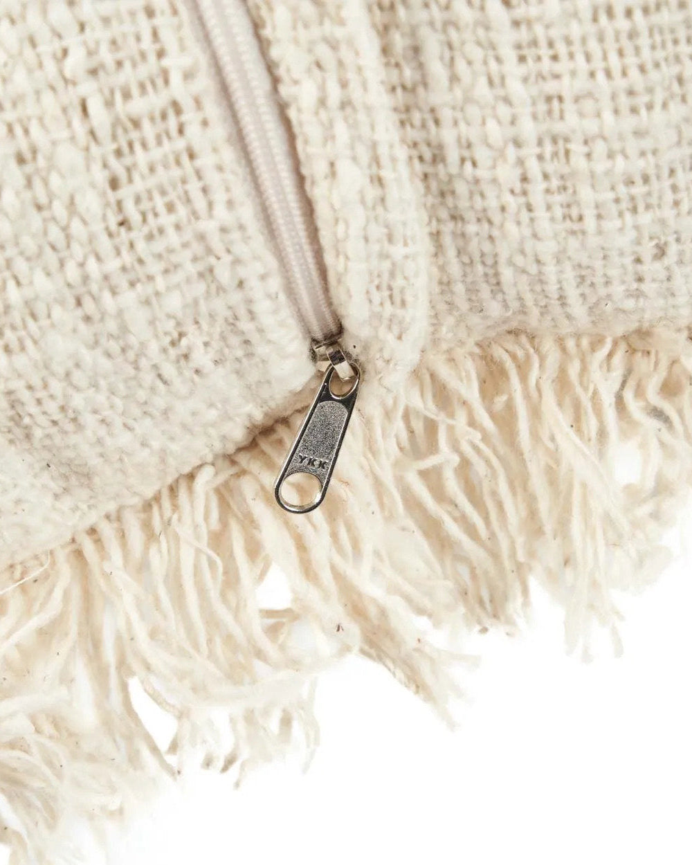 Tribal - Fodera per cuscino in cotone e rafia bianco naturale