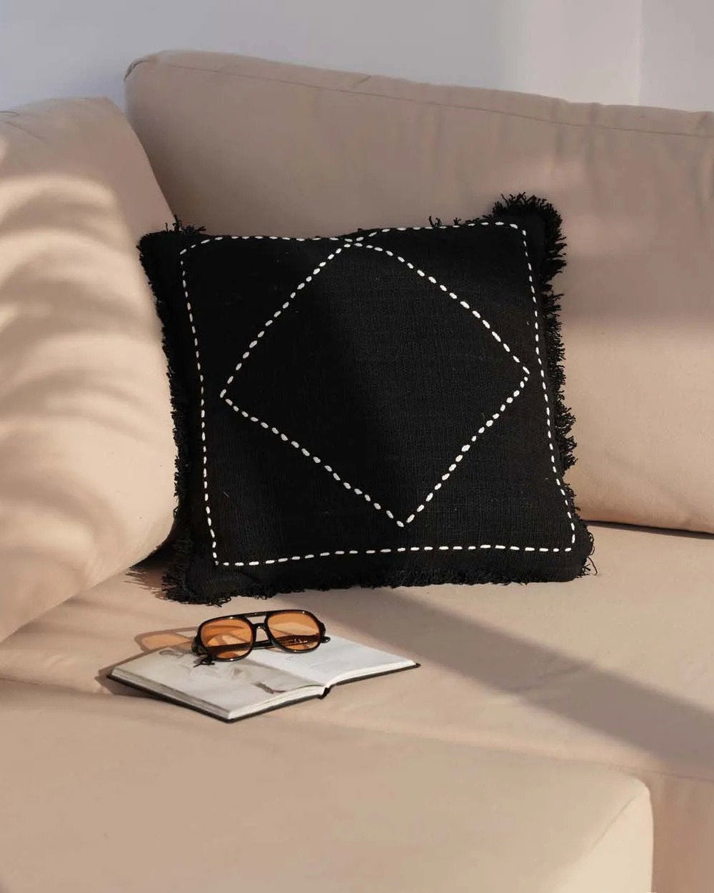 Kasbah - Fodera per cuscino in cotone nero e bianco