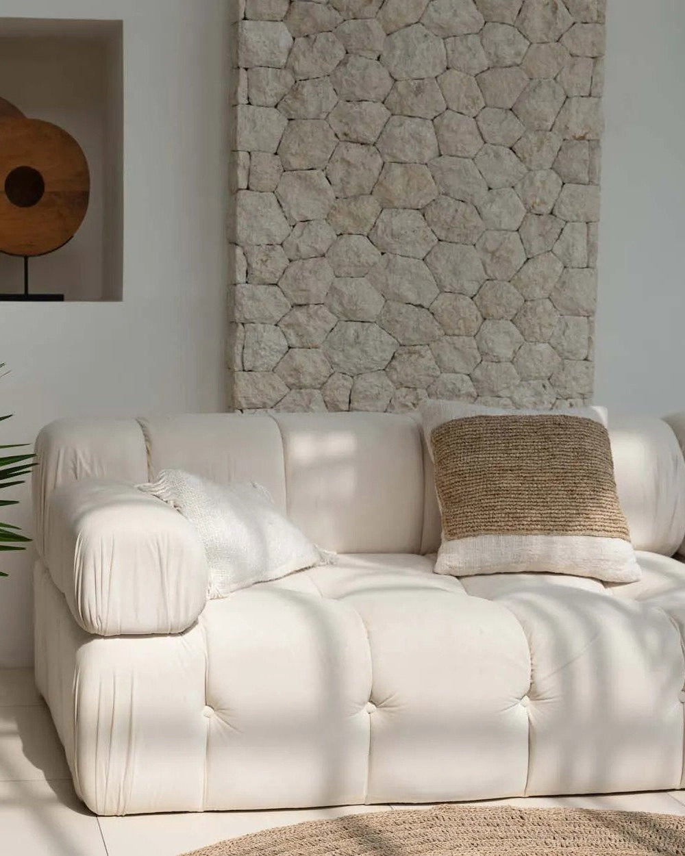 Stamp - Fodera per cuscino in cotone e  rafia naturale, 50 x 50