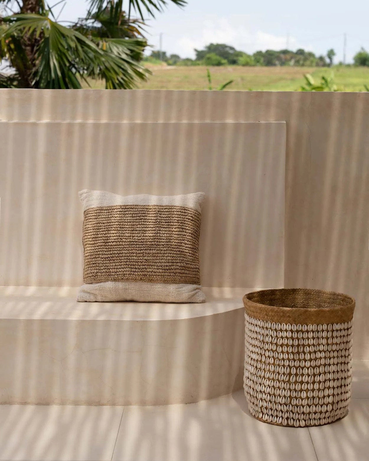 Stamp - Fodera per cuscino in cotone e  rafia naturale, 50 x 50