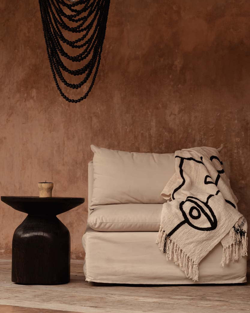 Diablo - Plaid in cotone bianco naturale e nero