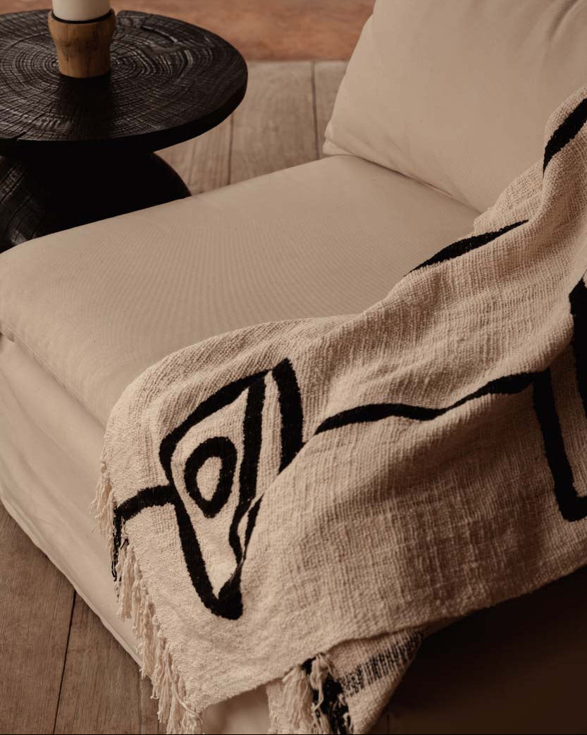 Diablo - Plaid in cotone bianco naturale e nero