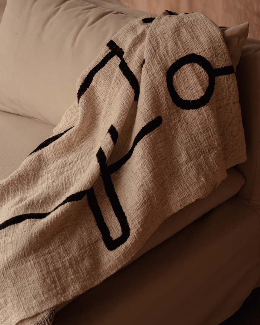 Diablo - Plaid in cotone bianco naturale e nero