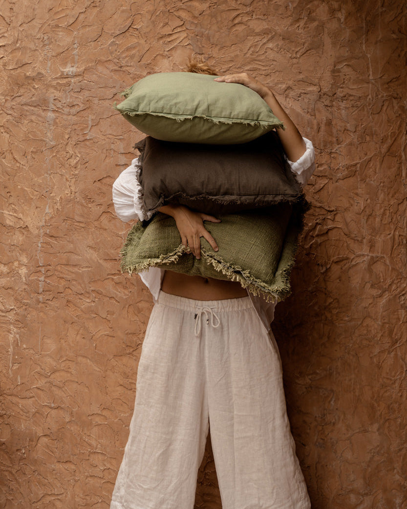 Minty Fresh - fodera per cuscino in lino verde menta, 50 x 50