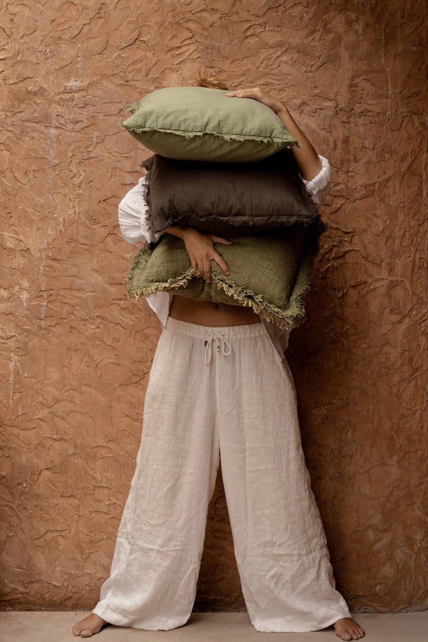 Jungle Fringe - Fodera per cuscino in cotone verde, 50 x 50 cm