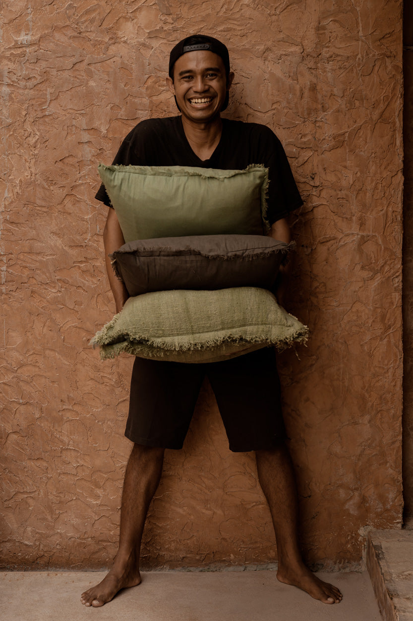 Jungle Fringe - Fodera per cuscino in cotone verde, 50 x 50 cm