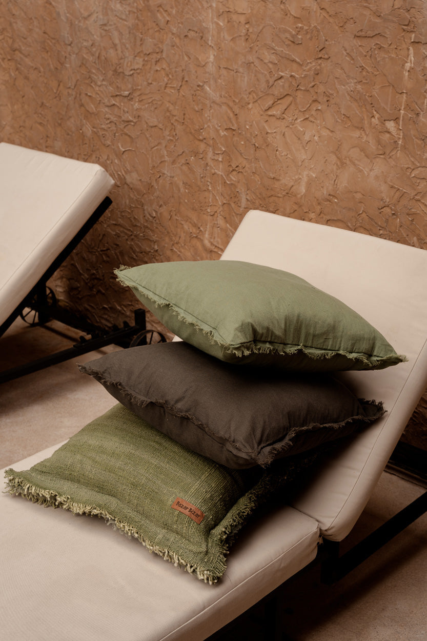 Jungle Fringe - Fodera per cuscino in cotone verde, 50 x 50 cm