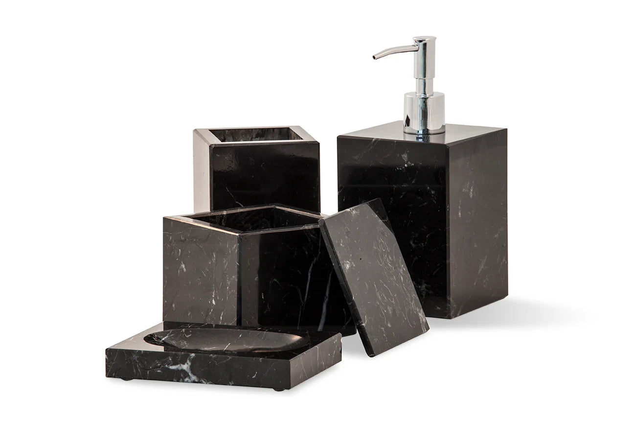 Squared - Contenitore con coperchio in marmo nero