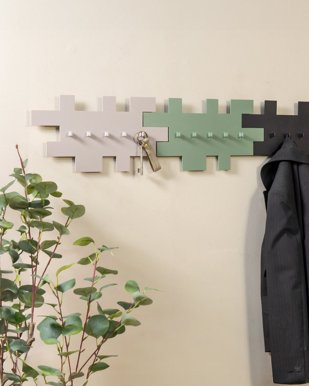 Tetromino - appendiabiti in metallo beige, modulare