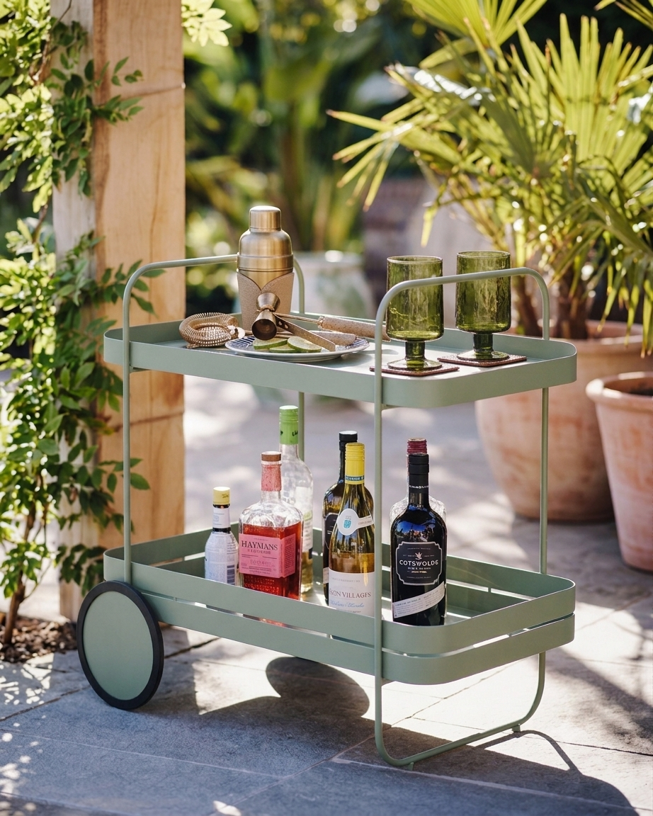 Gin e trolley - carrello bar in acciaio verde polvere