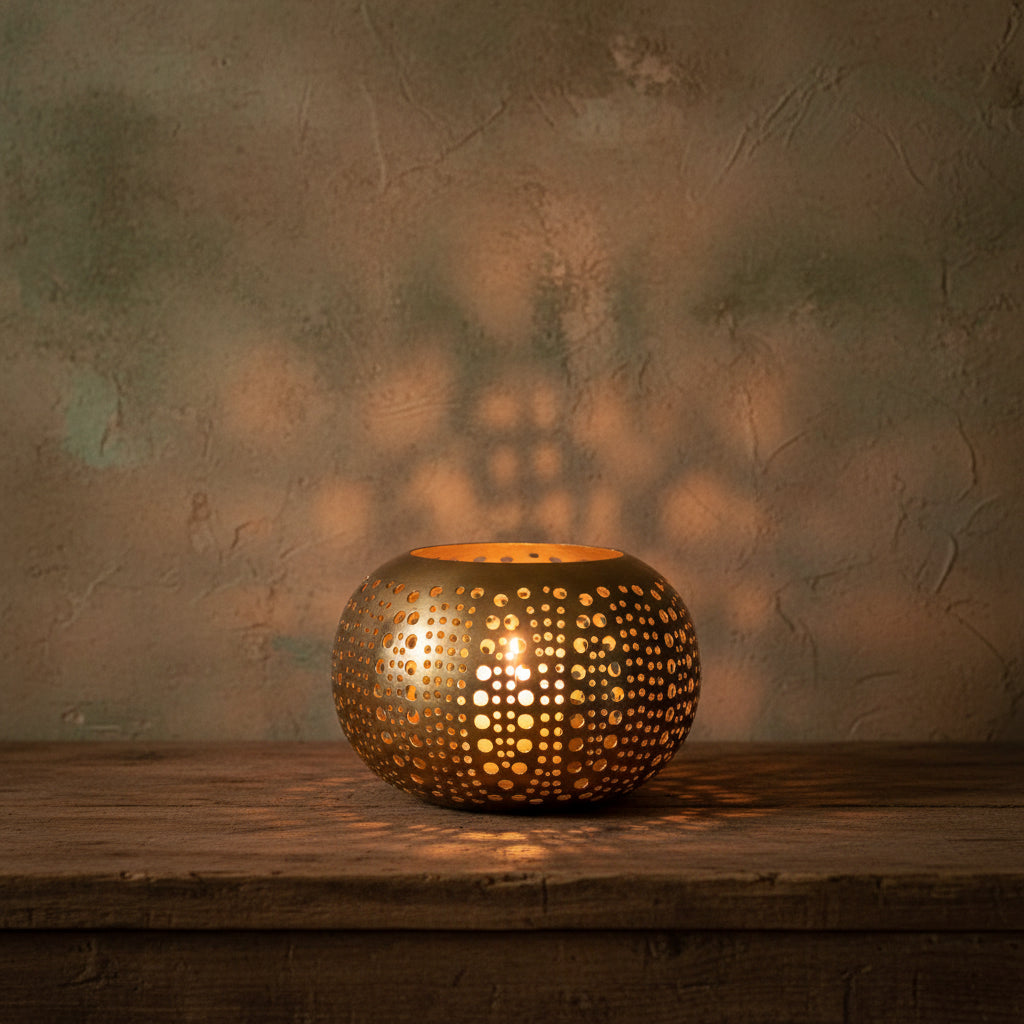 Polka - Lanterna in metallo perforato, finitura ottone