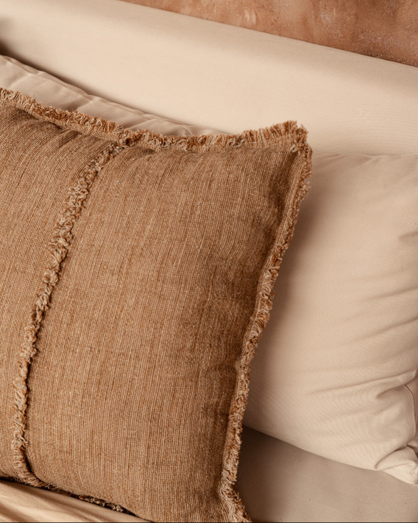 Sahara - Fodera cuscino con frange - Marrone naturale - 50x50