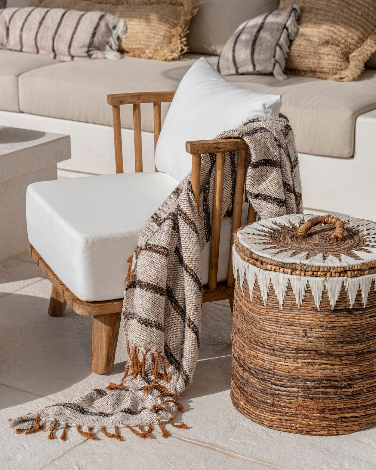 S'il vous Plaid - Plaid Bianco a righe, bohemien