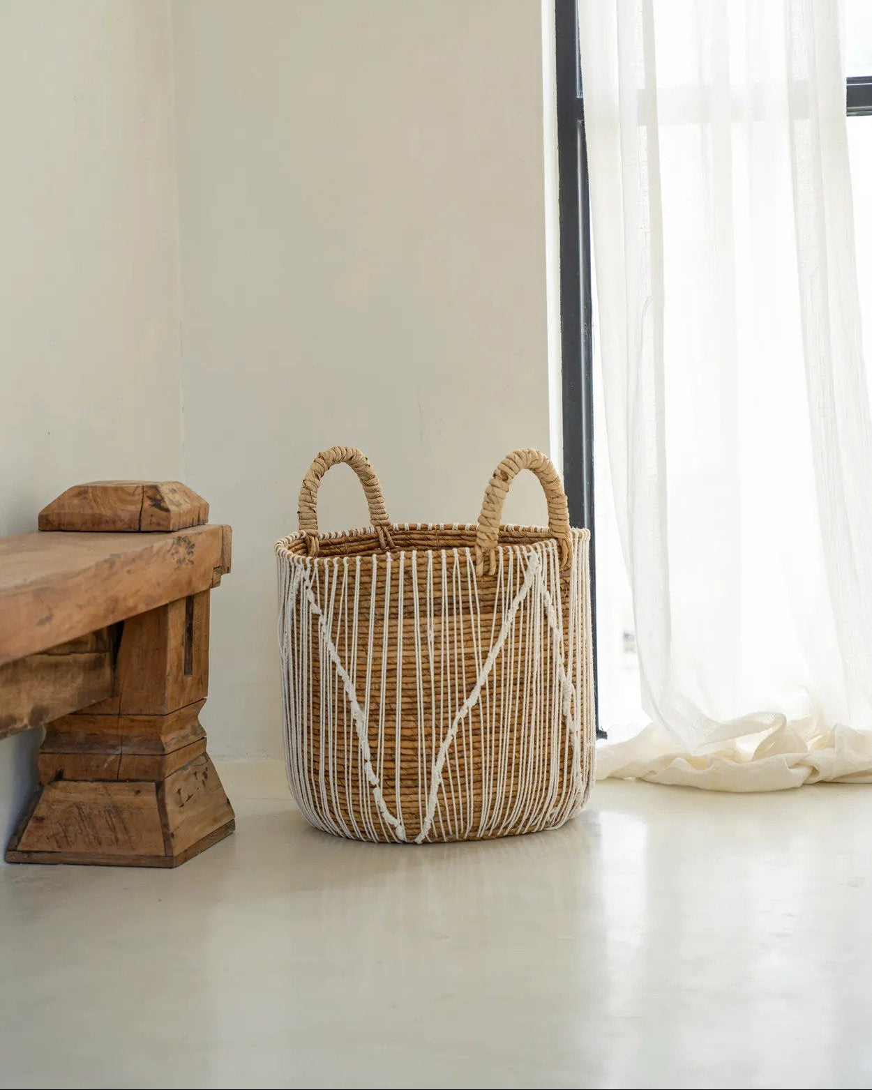 Macra M - Cesto macramè in giungo di mare