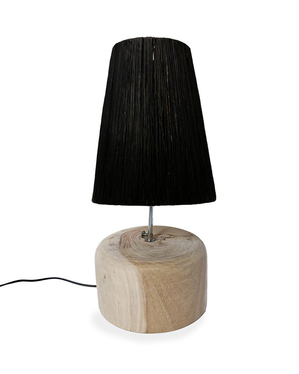 Raffia - lampada da tavolo in teak e rafia - nero naturale