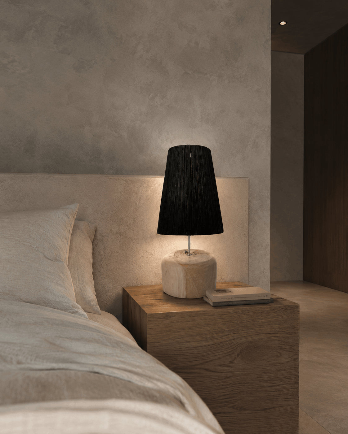 Raffia - lampada da tavolo in teak e rafia - nero naturale