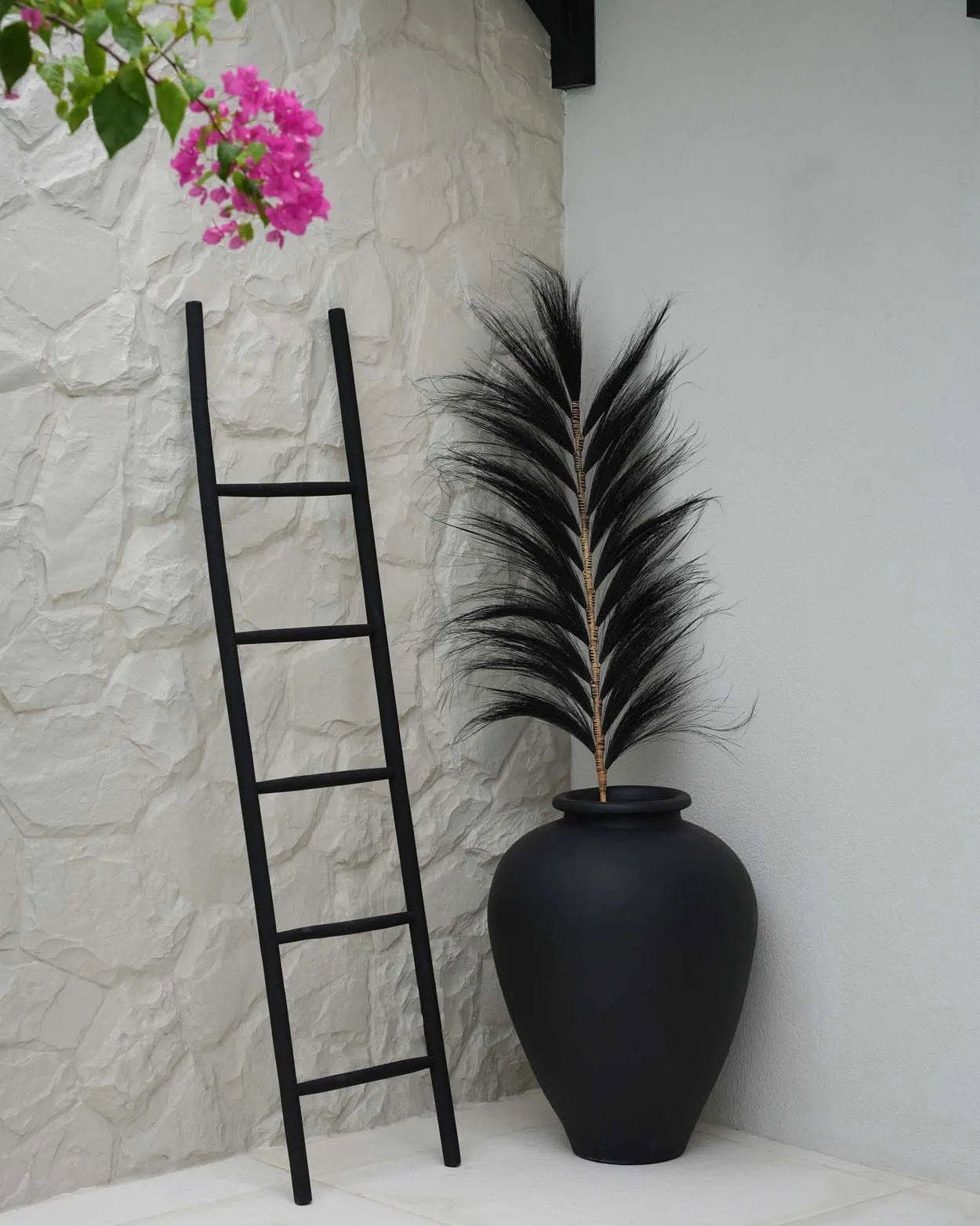 Tulum - scala porta asciugamani in teak, nero - 165