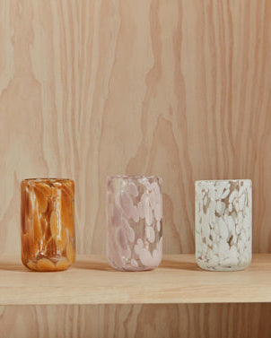 Jali - bicchiere in vetro trasparente maculato rosa