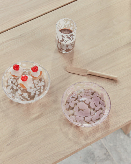 Jali - bicchiere in vetro trasparente maculato bianco