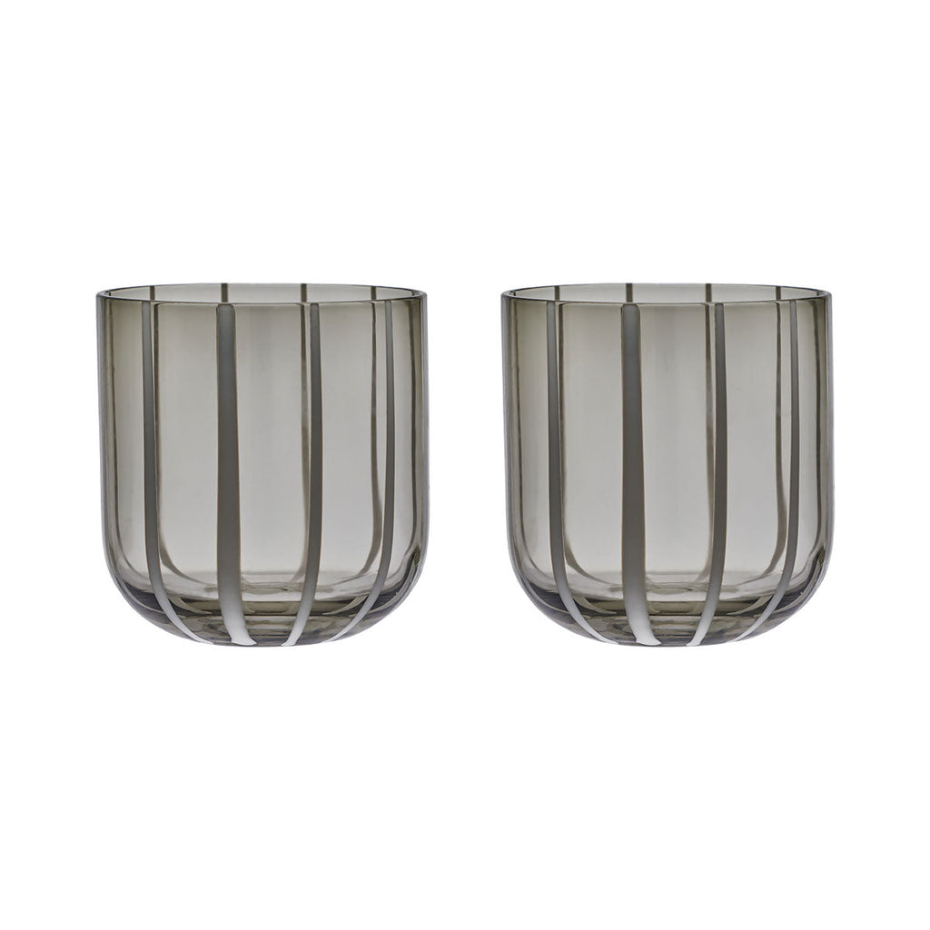 Mizu - Confezione da 2 bicchieri in vetro grigio a righe