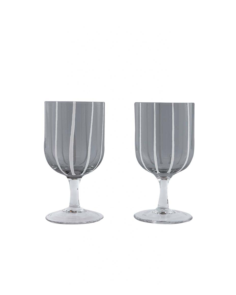 Mizu - Confezione da 2 bicchieri da vino in vetro grigio a righe