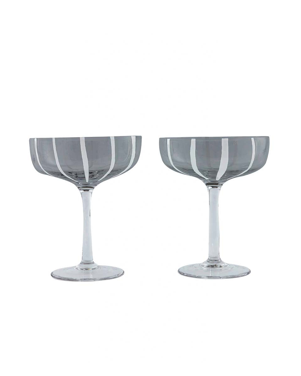 Mizu - Confezione da 2 coppe in vetro grigio a righe