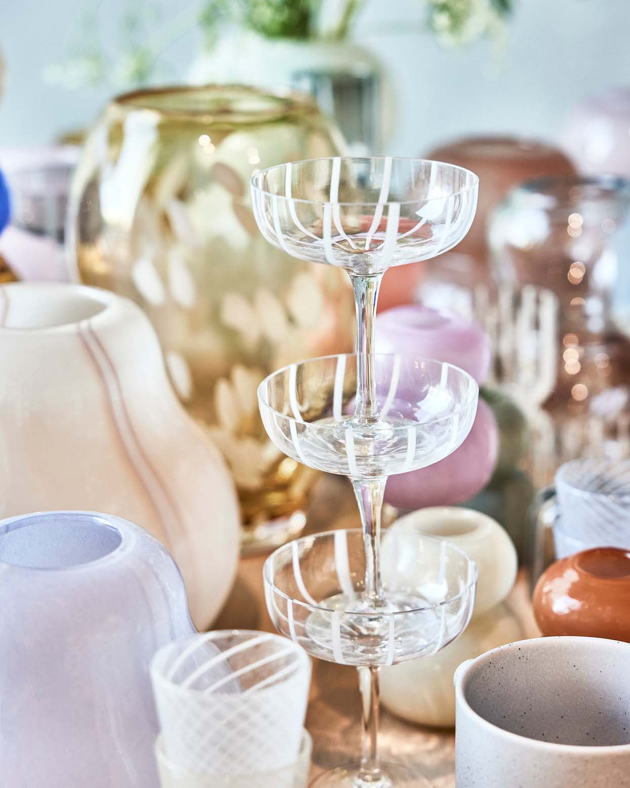 Mizu - Confezione da 2 coppe in vetro grigio a righe