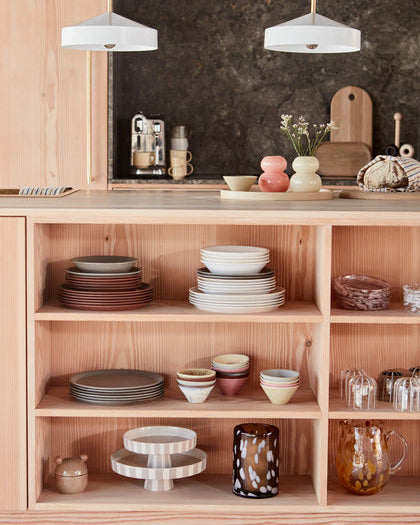 Toppu - Vassoio medio in ceramica a righe beige