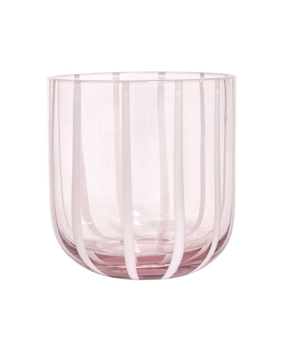 Mizu - Confezione da 2 bicchieri in vetro rosa a righe