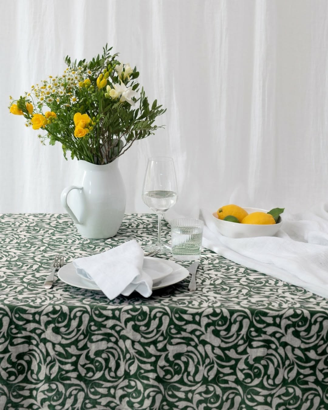 Evergreen - tovaglia in lino fantasia verde scuro