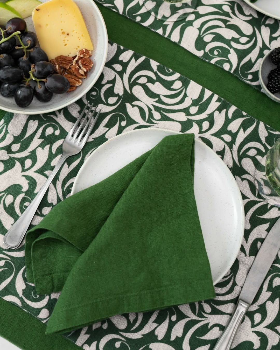 Evergreen - Set 4 tovaglioli in lino, fantasia verde scuro