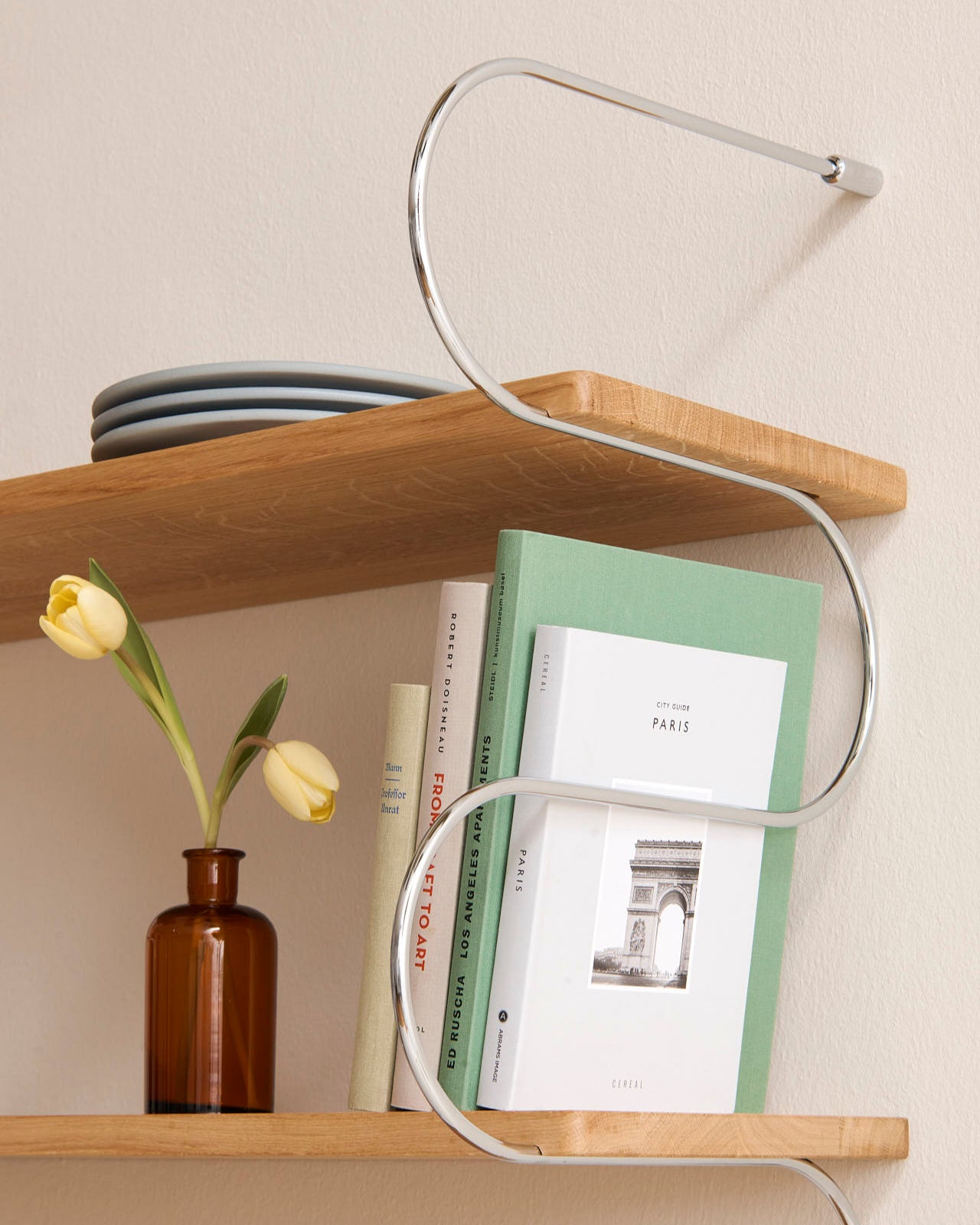 Onda small - libreria in rovere e acciaio cromato