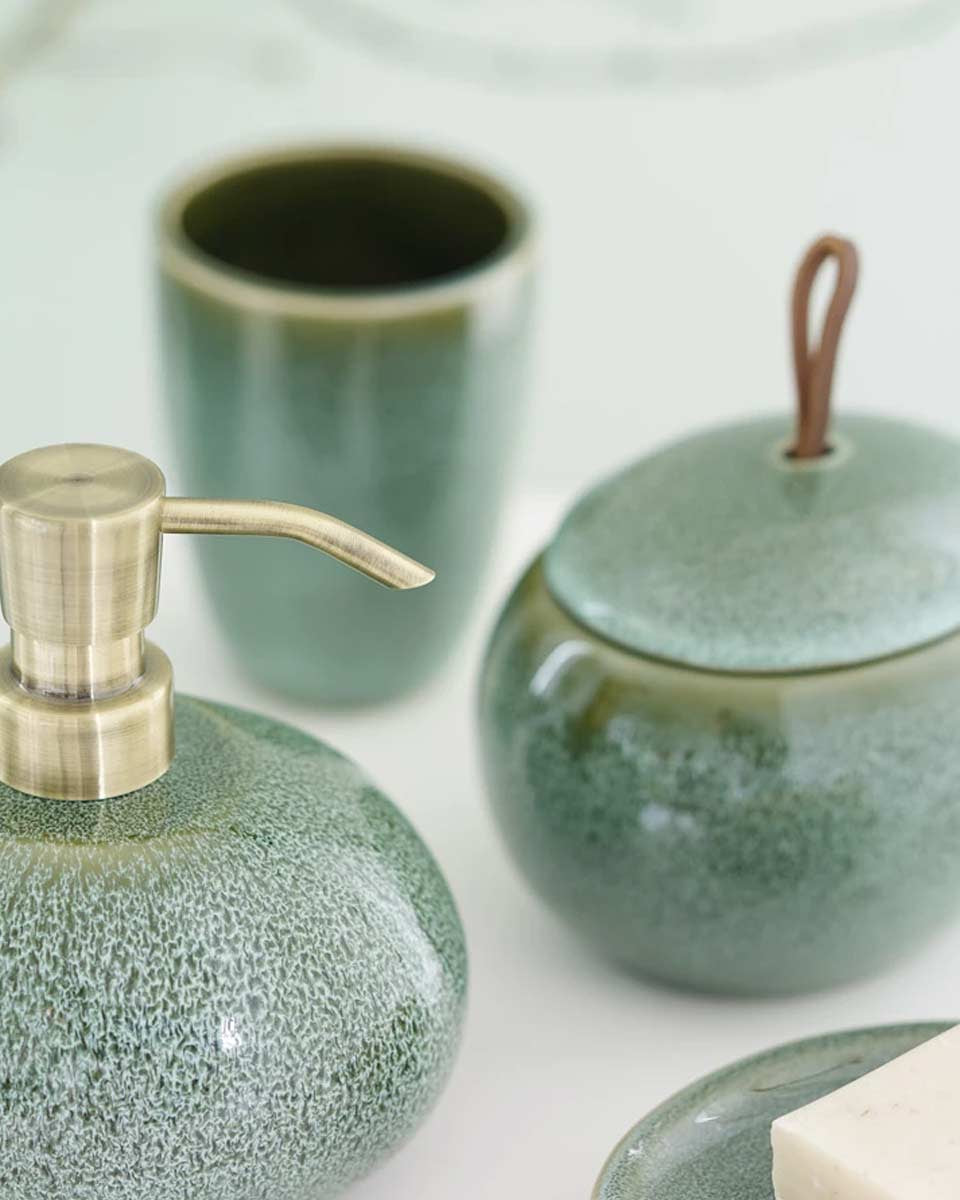 Accessori bagno di design, contenitore verde acqua in gres