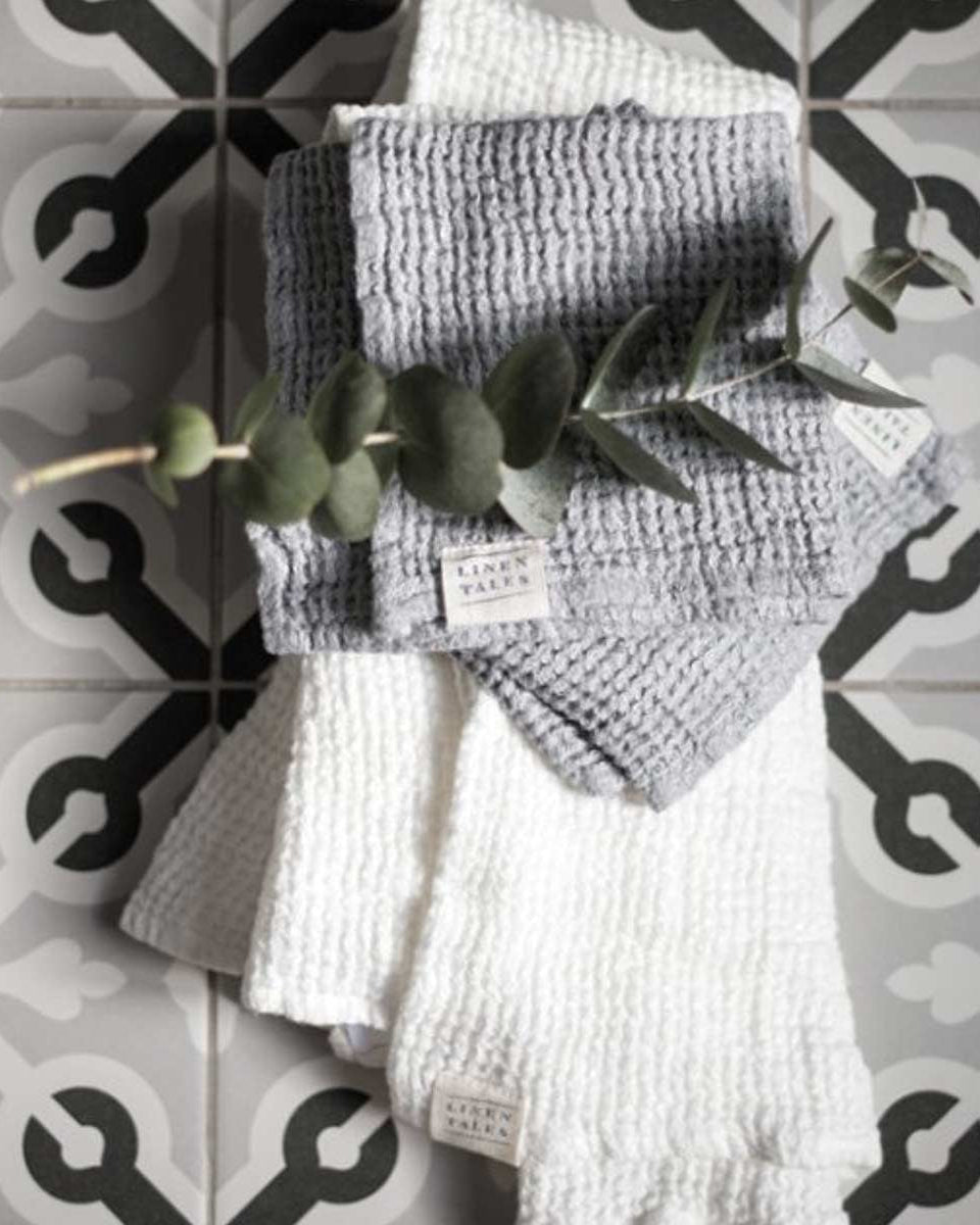 Asciugamani in lino bianco waffle