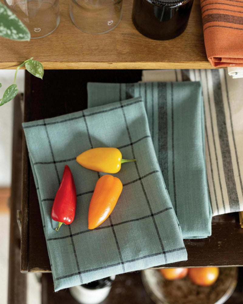 Asciugamano da cucina Metis Kilia Checkes Vert De Gris 50 X 70