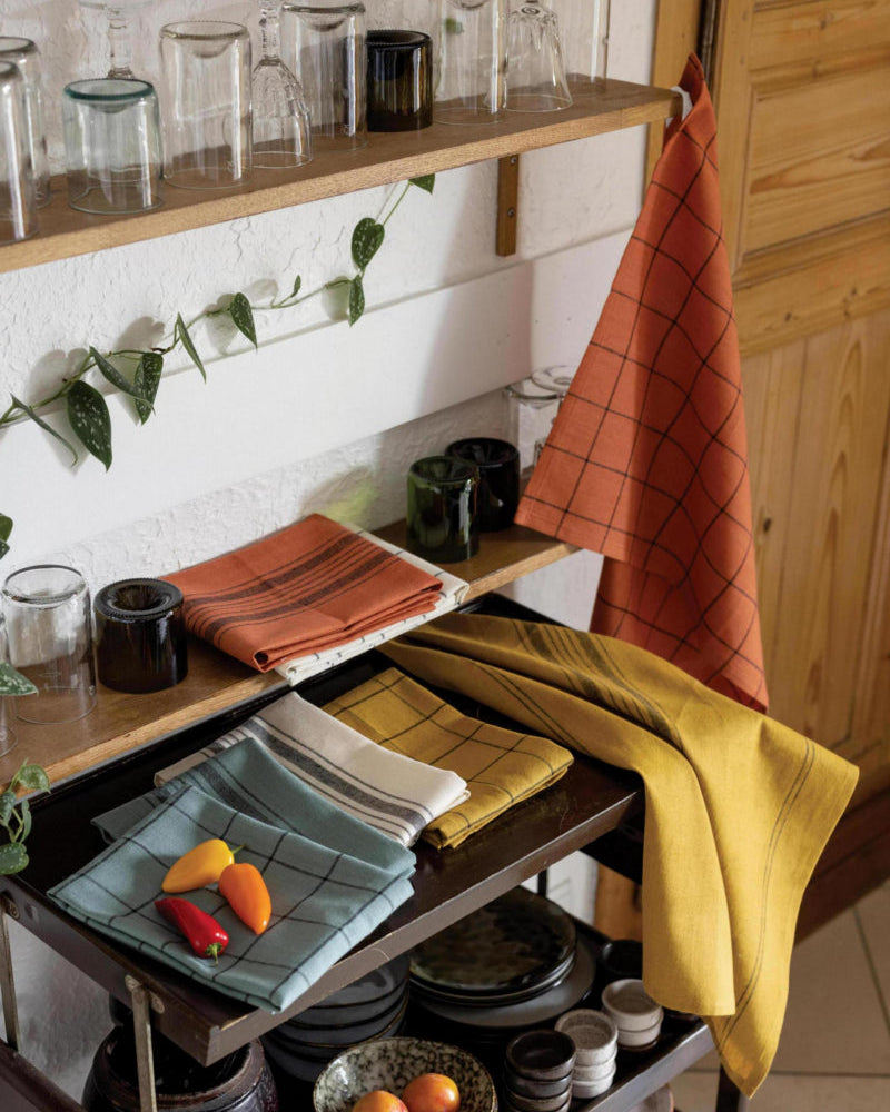 Asciugamano da cucina Metis Kilia Stripes Vert De Gris 50 X 70