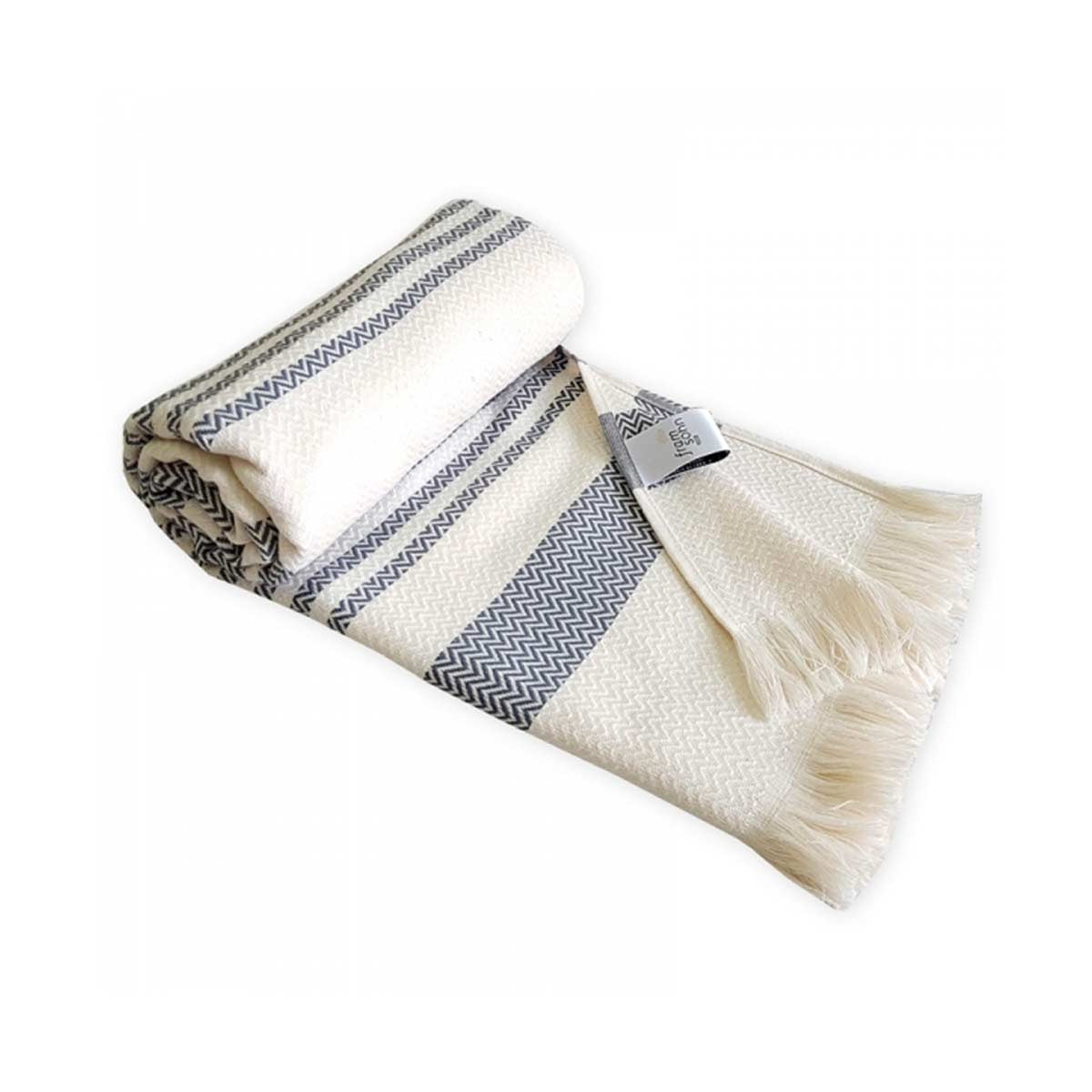 Asciugamano hammam bianco e grigio scuro con motivo geometrico a zig zag