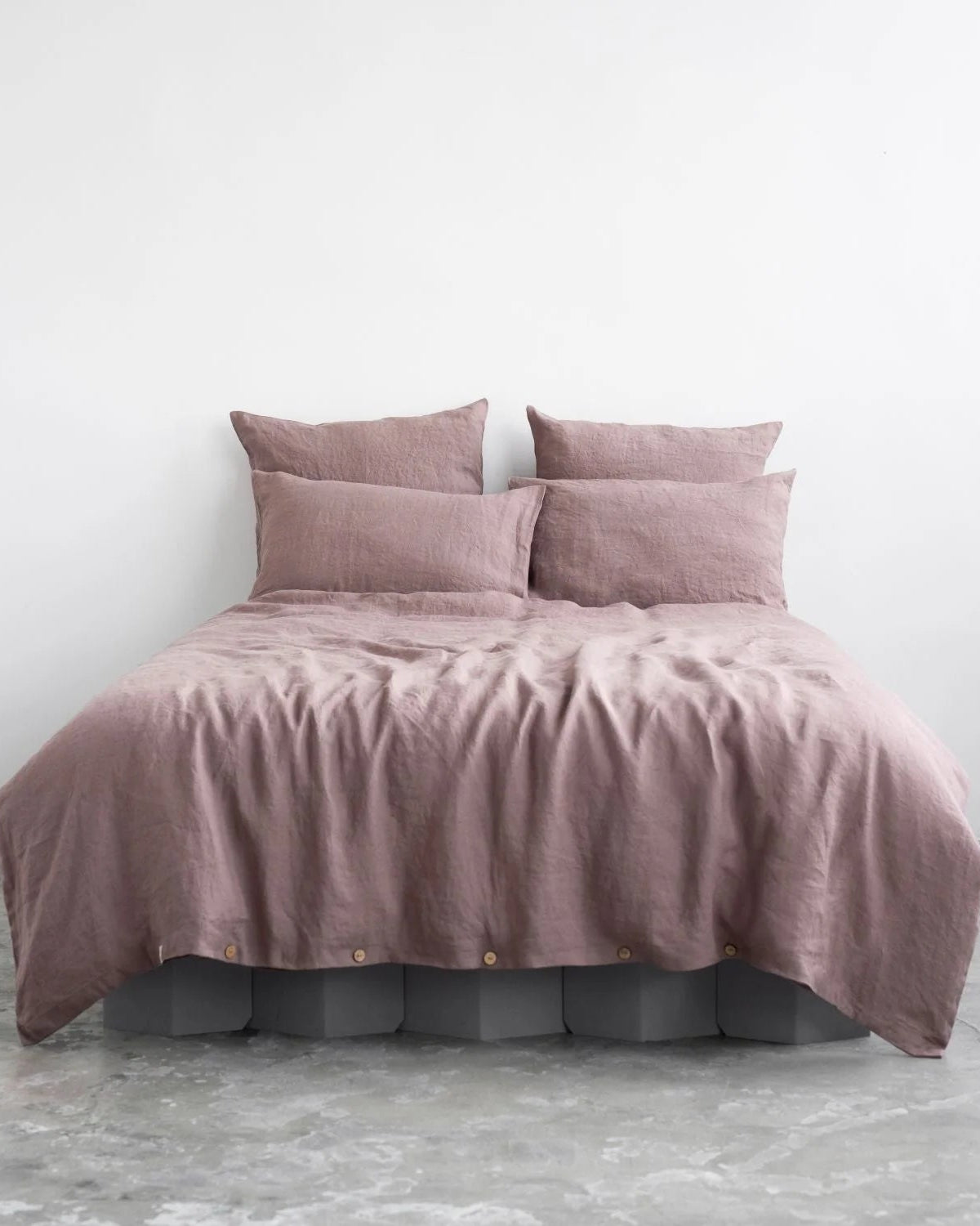 Ashes of roses - set copripiumino in lino color rosa antico scuro + federe