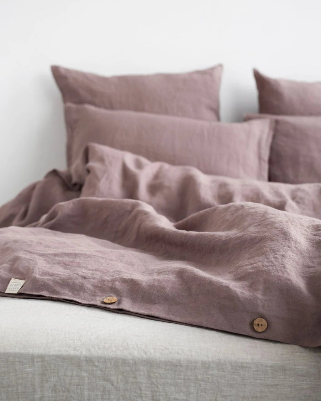 Ashes of roses - set copripiumino in lino color rosa antico scuro + federe