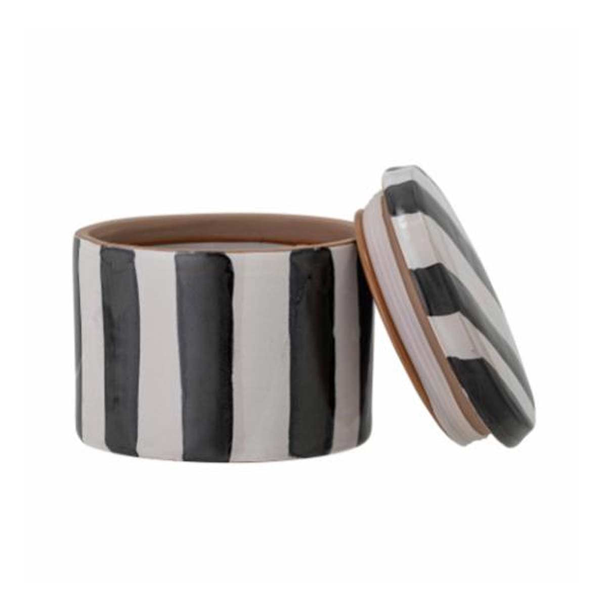 barattolo in ceramica a righe bianche e nere