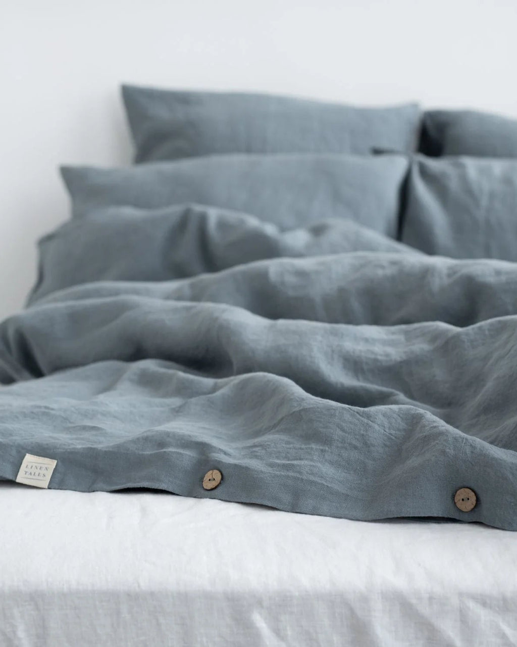 Blue fog - set copripiumino azzurro polvere in lino + federe