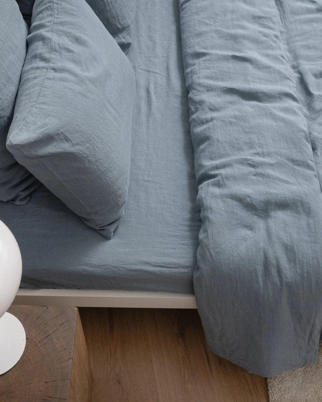 Blue fog - set copripiumino azzurro polvere in lino + federe