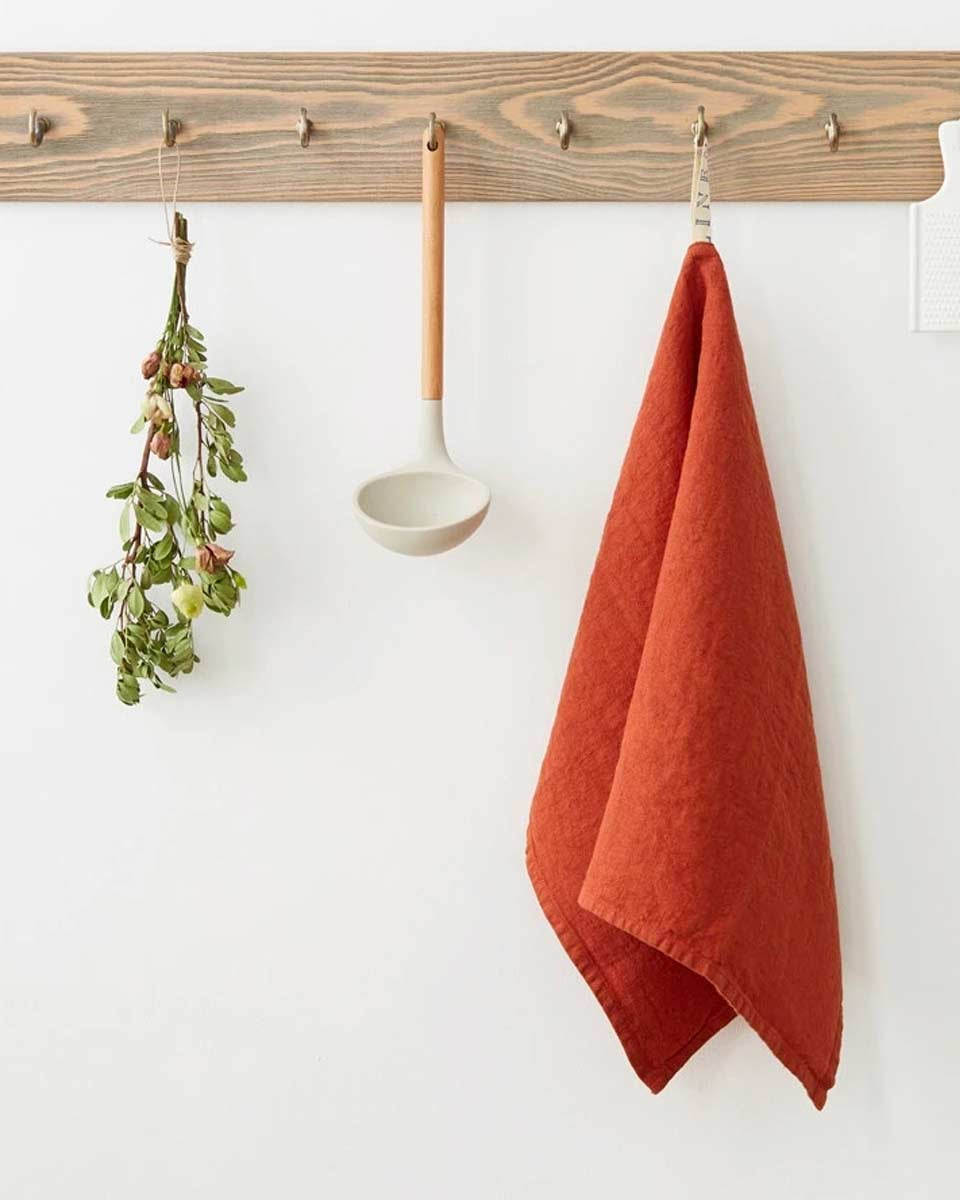 Canovaccio da cucina in lino rosso terracotta