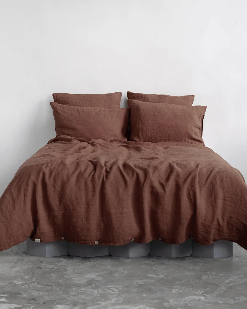 Chocolate - set copripiumino in lino marrone + federe