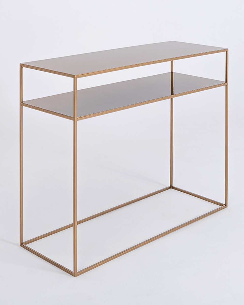 Consolle da ingresso dorata, moderna, design minimal