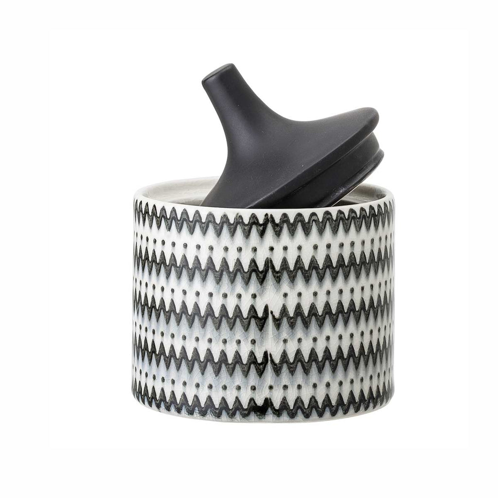 Contenitore con coperchio in gres bianco e nero