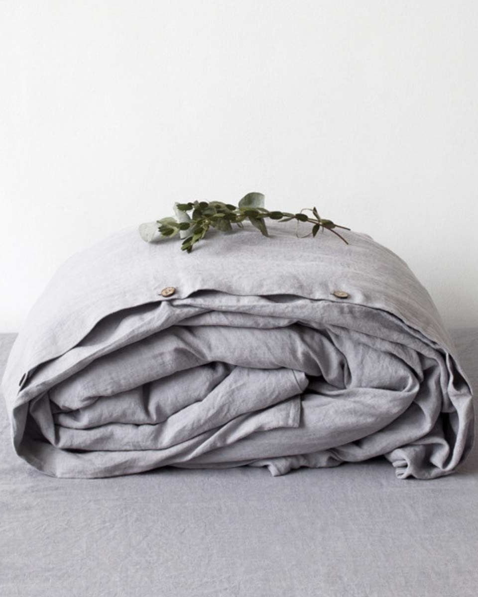 Copripiumino in lino grigio chiaro