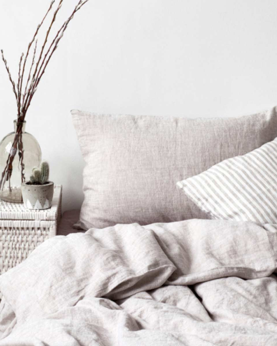 Copripiumino in lino beige melangiato